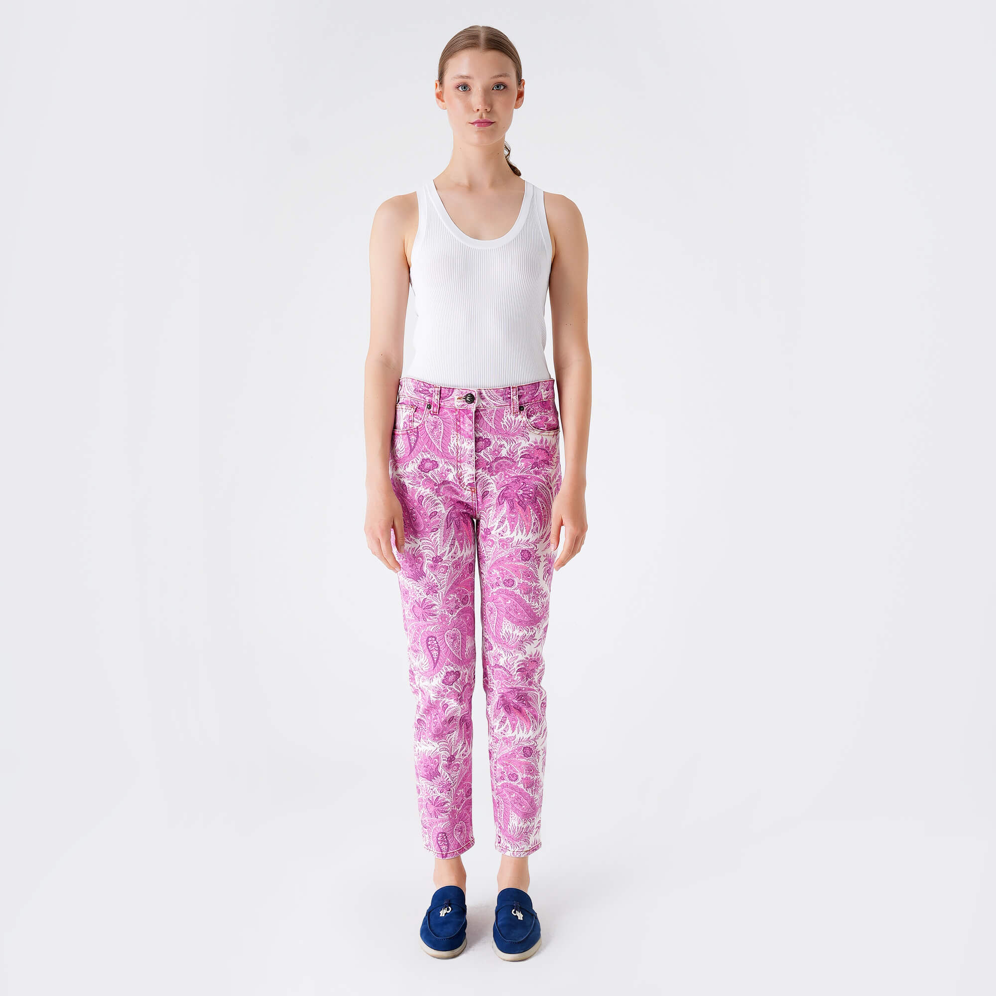 Etro - Pink&Multicolor Ethnic Print Cotton Pants